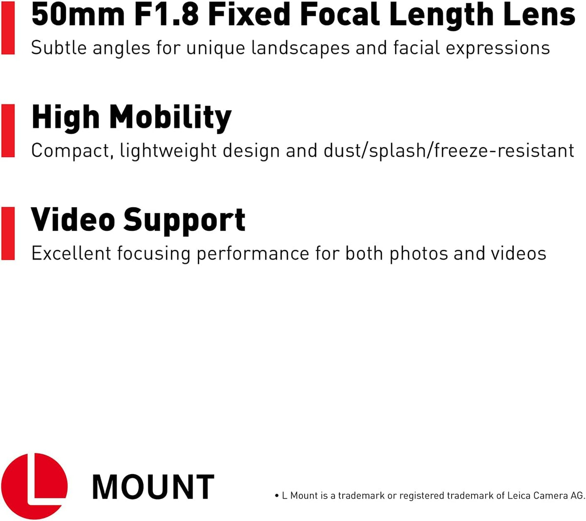 50mm F1.8 L-Mount Interchangeable Lens for Mirrorless Full Frame Digital Cameras N992532