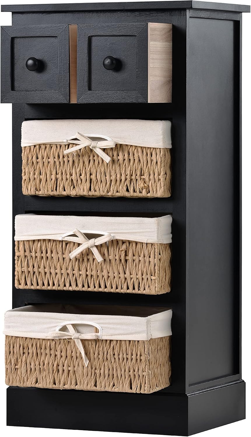 Antique White Wicker 2-Drawer Storage Cabinet with 3 Baskets H975246