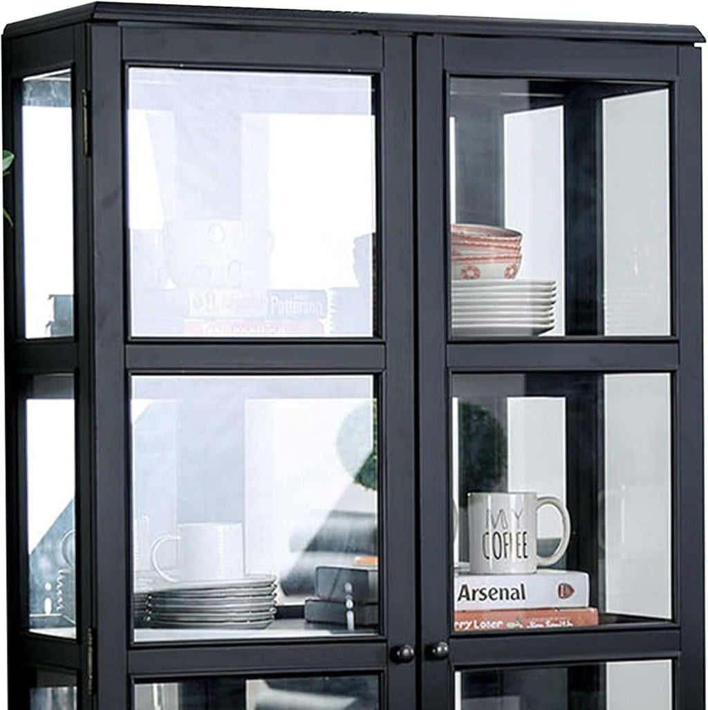 Black Wooden Curio Cabinet with Two Glass Doors and Four Shelves Q289