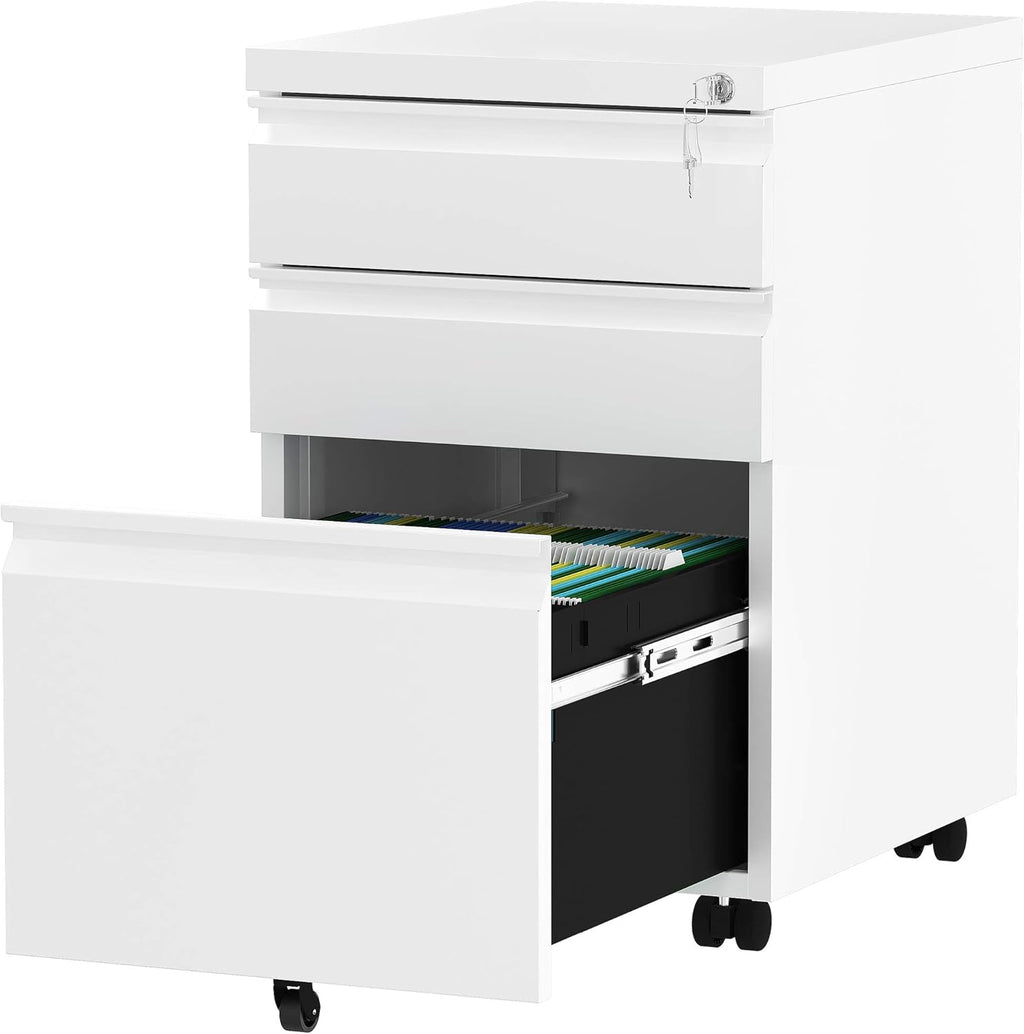 White 3-Drawer Metal File Cabinet R42016