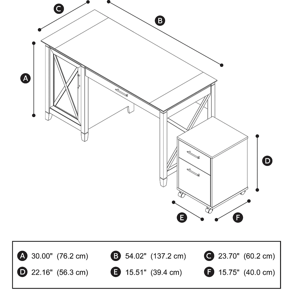 54W Computer Desk with Storage and 2 Drawer Mobile File Cabinet in Washed Gray J70024