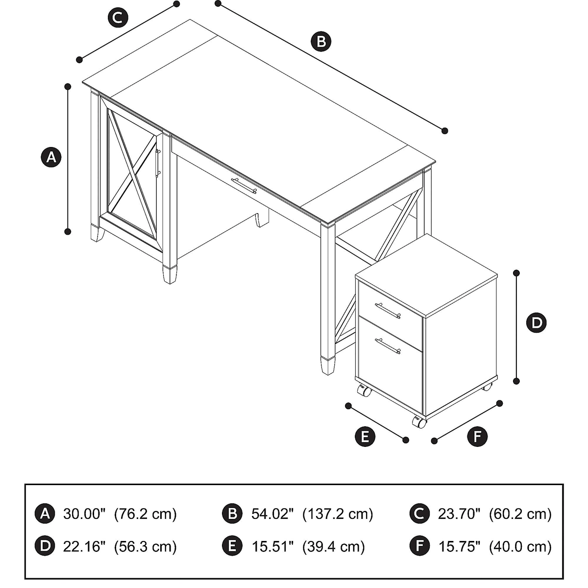 54W Computer Desk with Storage and 2 Drawer Mobile File Cabinet in Washed Gray J70024