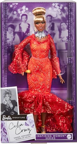 Celia Cruz Queen of Salsa Doll in Red Lace Dress with Golden Microphone A268