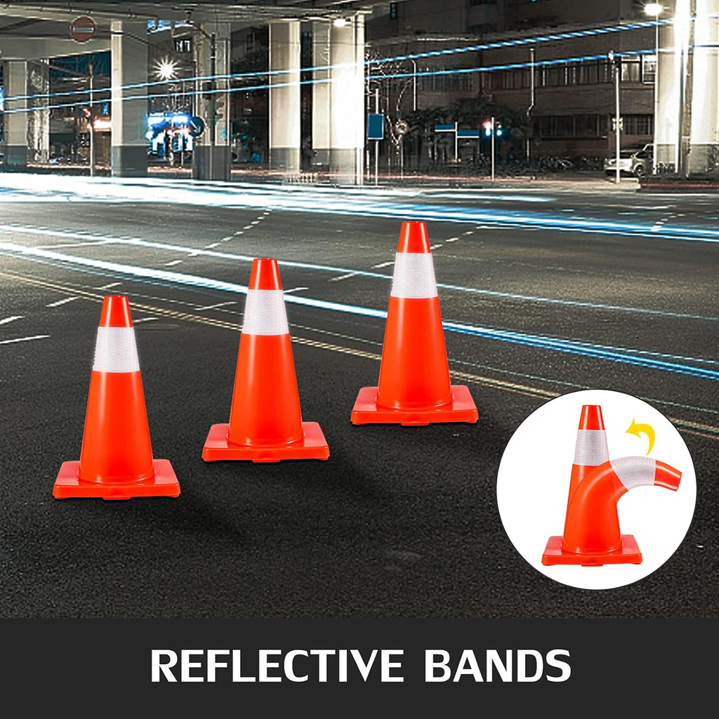 12 Pack 18" Orange Traffic Cones with Reflective Collars PVC Base G792940