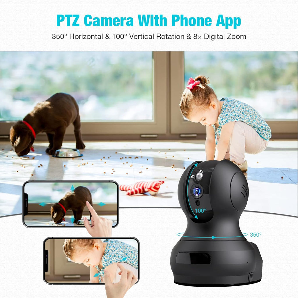 2K WiFi Pet Camera with Night Vision, Pan Tilt Zoom, Pack of 2 D286