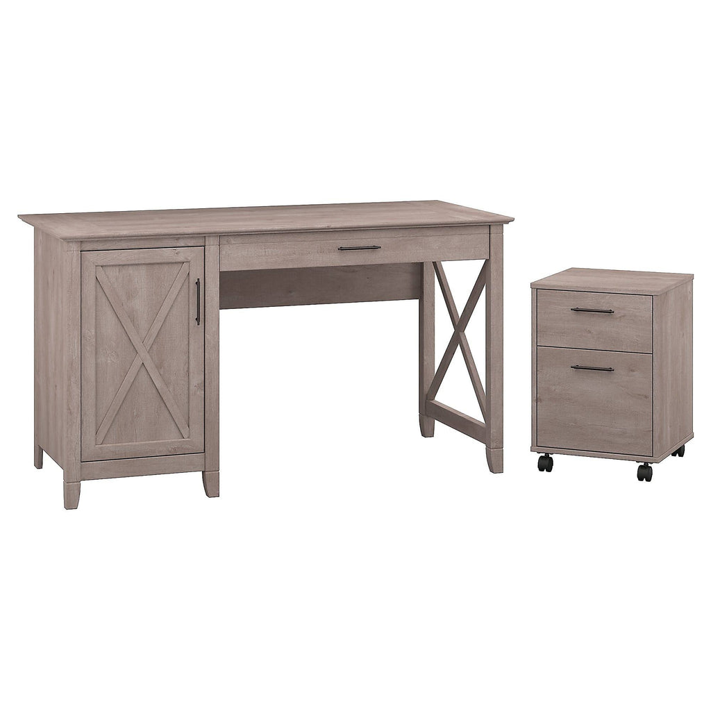 54W Computer Desk with Storage and 2 Drawer Mobile File Cabinet in Washed Gray J70024