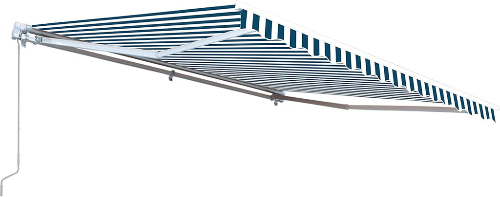 Blue and White Striped Retractable Patio Awning 12 x 10 Feet K878955