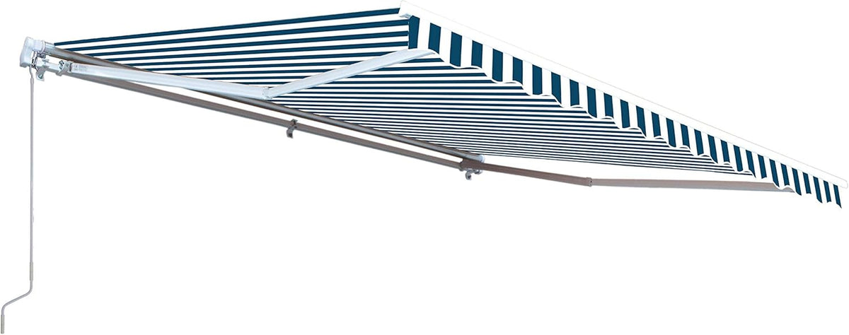 Blue and White Striped Retractable Patio Awning 12 x 10 Feet K878955