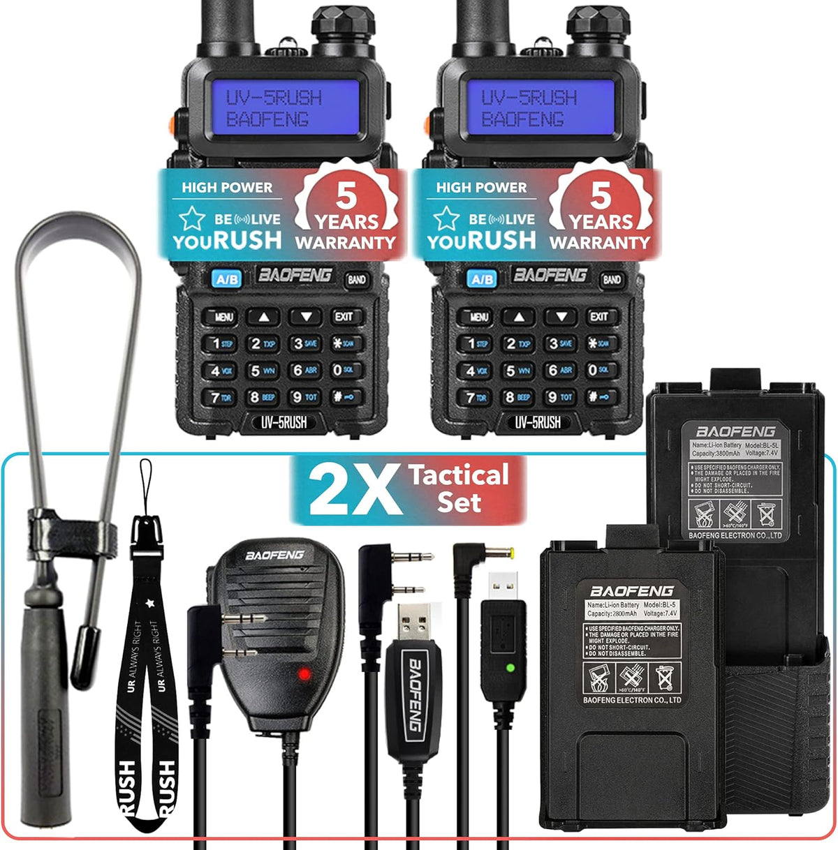 2 Pack 8W Two Way Radio with 3800mAh and 2800mAh Batteries D746400
