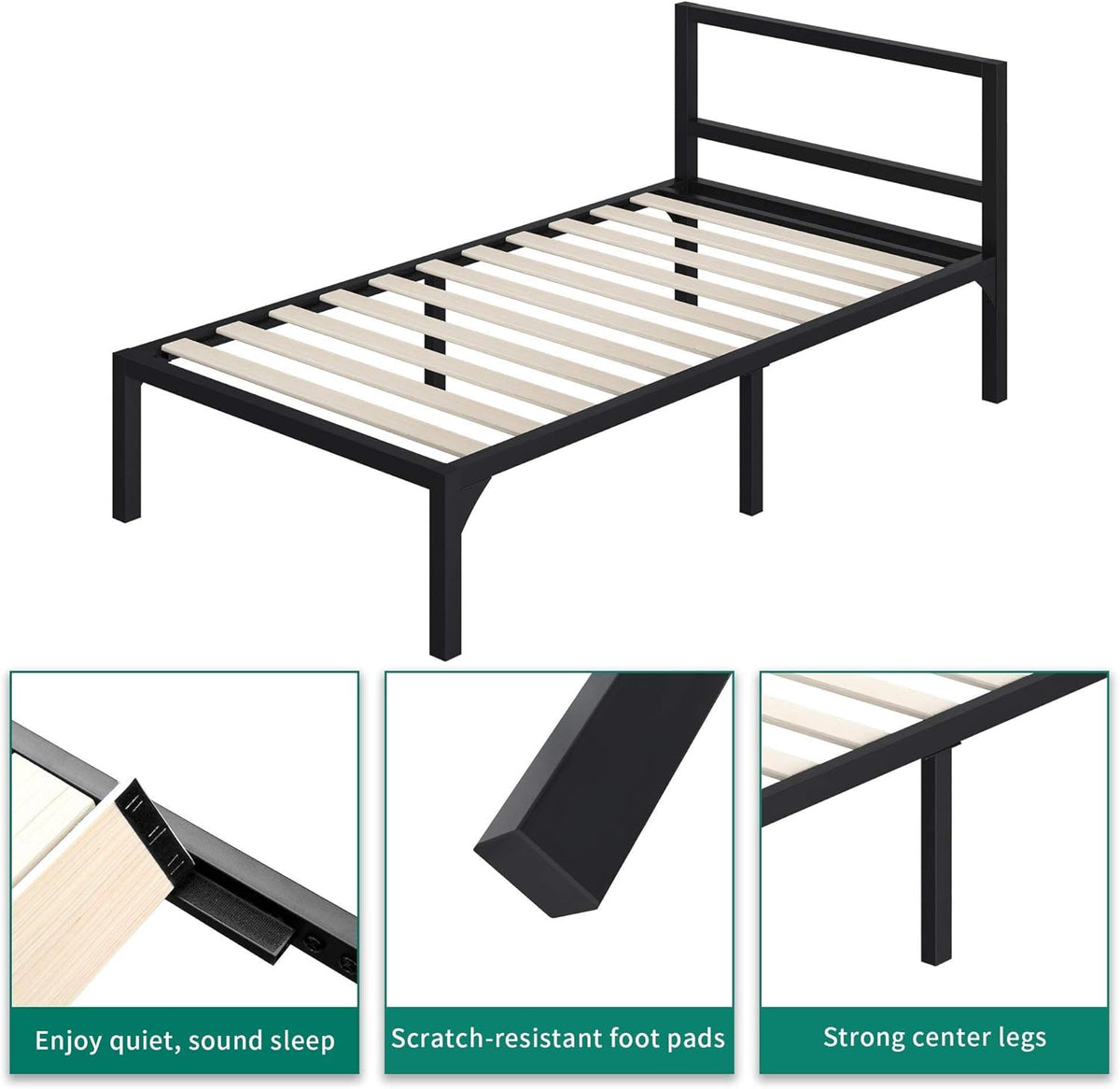 Black Twin Size Metal Bed Frame with Headboard F927