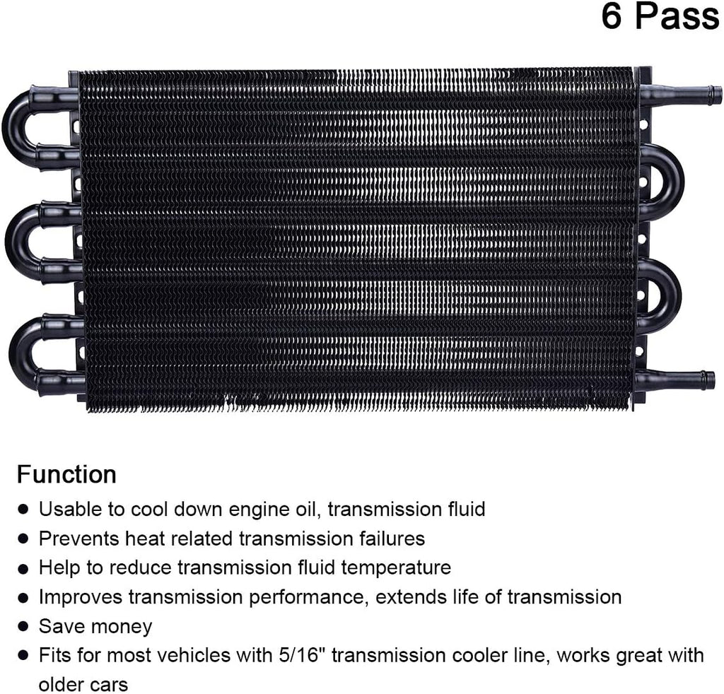 6 Pass Tube and Fin Transmission Cooler Universal 5/16" Oil Cooler Kit Aluminium Black Pack of 2 E64348
