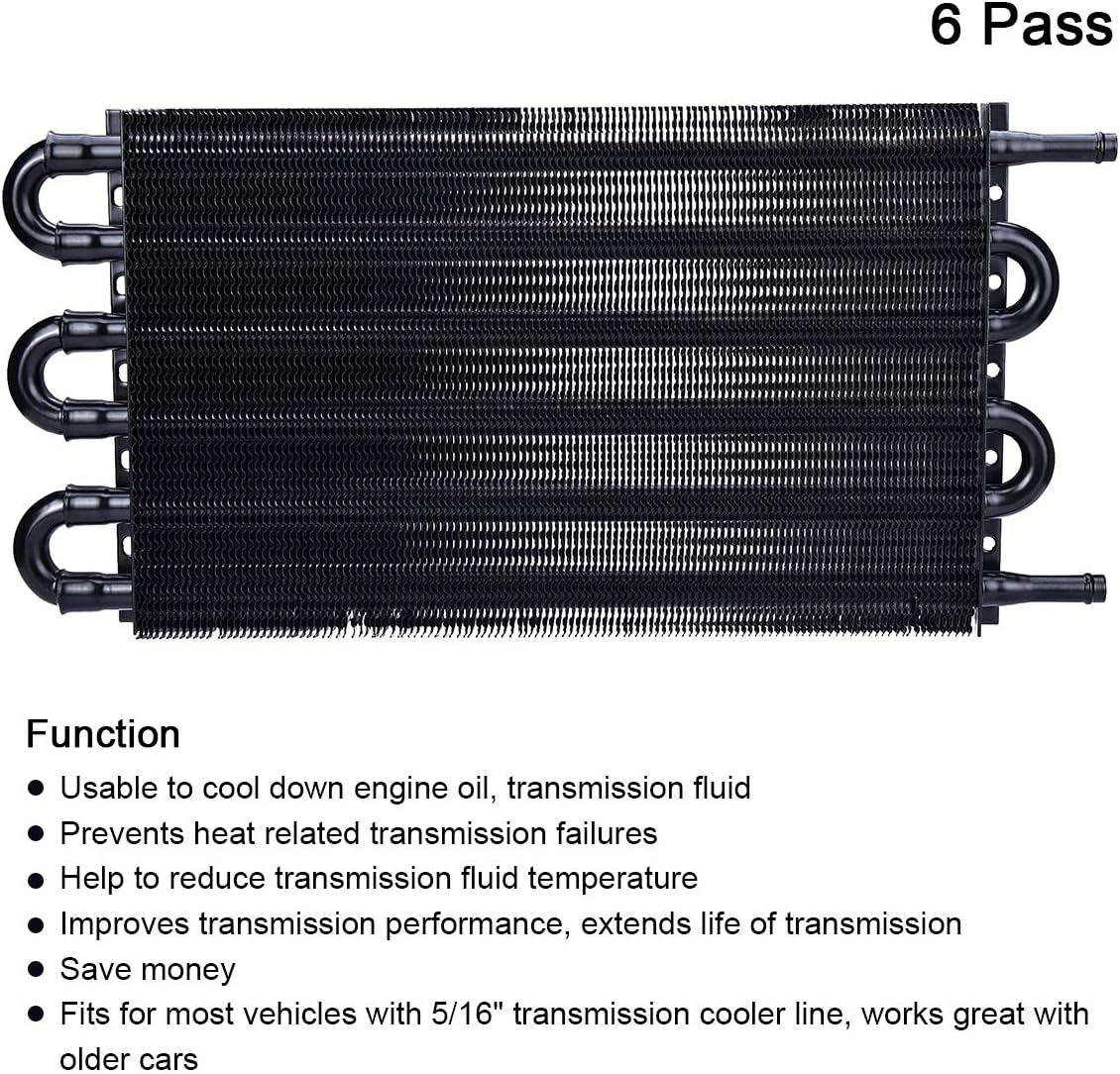 6 Pass Tube and Fin Transmission Cooler Universal 5/16" Oil Cooler Kit Aluminium Black Pack of 2 E64348
