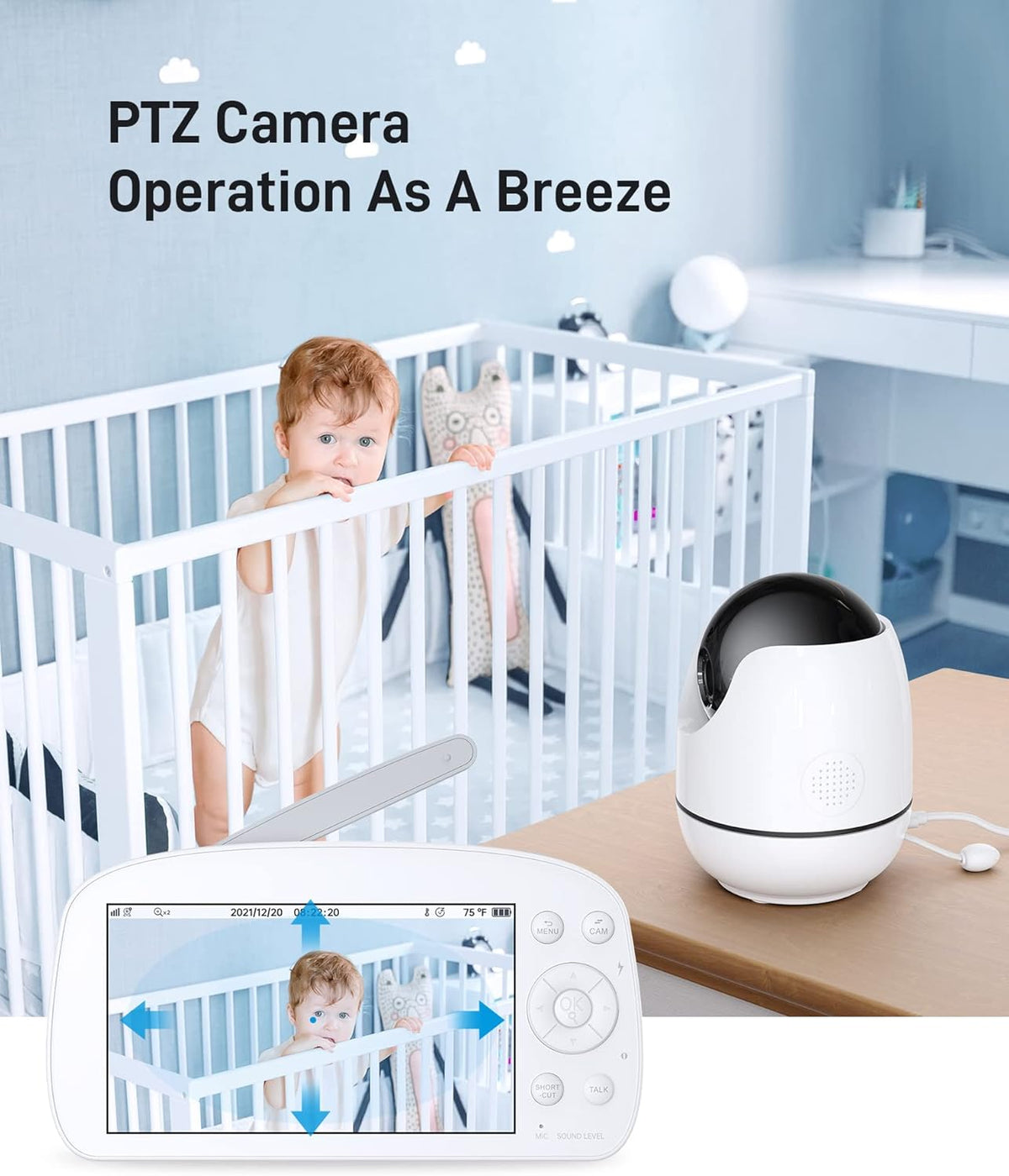 Video Baby Monitor with Camera and Audio 720P HD Resolution, 5.5 Display, Remote Pan/Tilt/Zoom, Two Way Audio, Night Vision, Lullabies, Room Temperature W811650