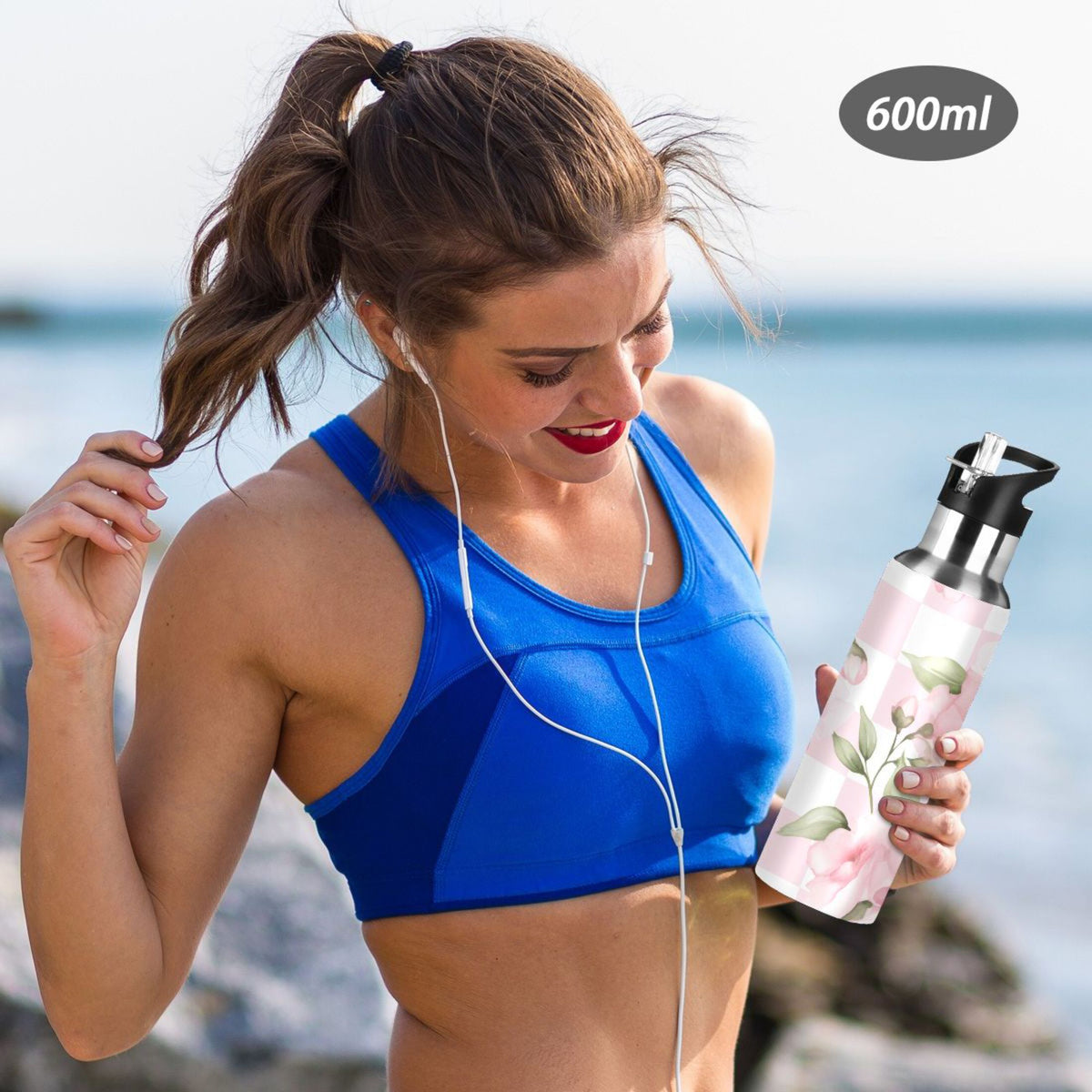 Pink Insulated Stainless Steel Water Bottle with Straw Lid, 20 oz T6073