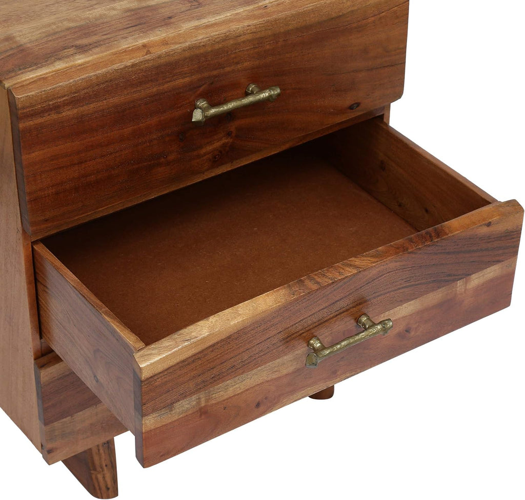 Dark Natural Acacia Wood 3 Drawer Nightstand Z76052