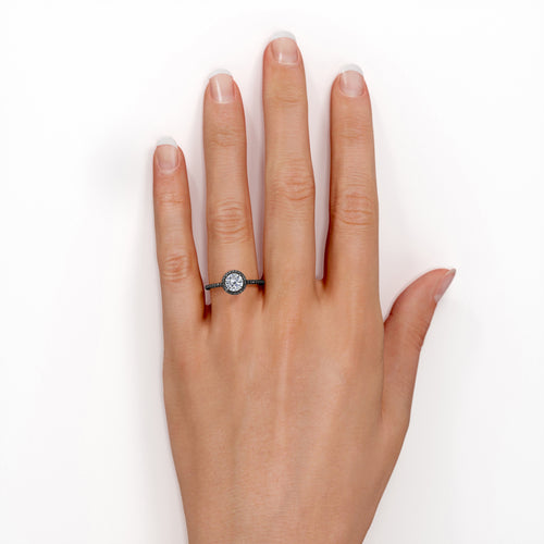 18K Black Gold Plated Silver Moissanite Engagement Ring D337