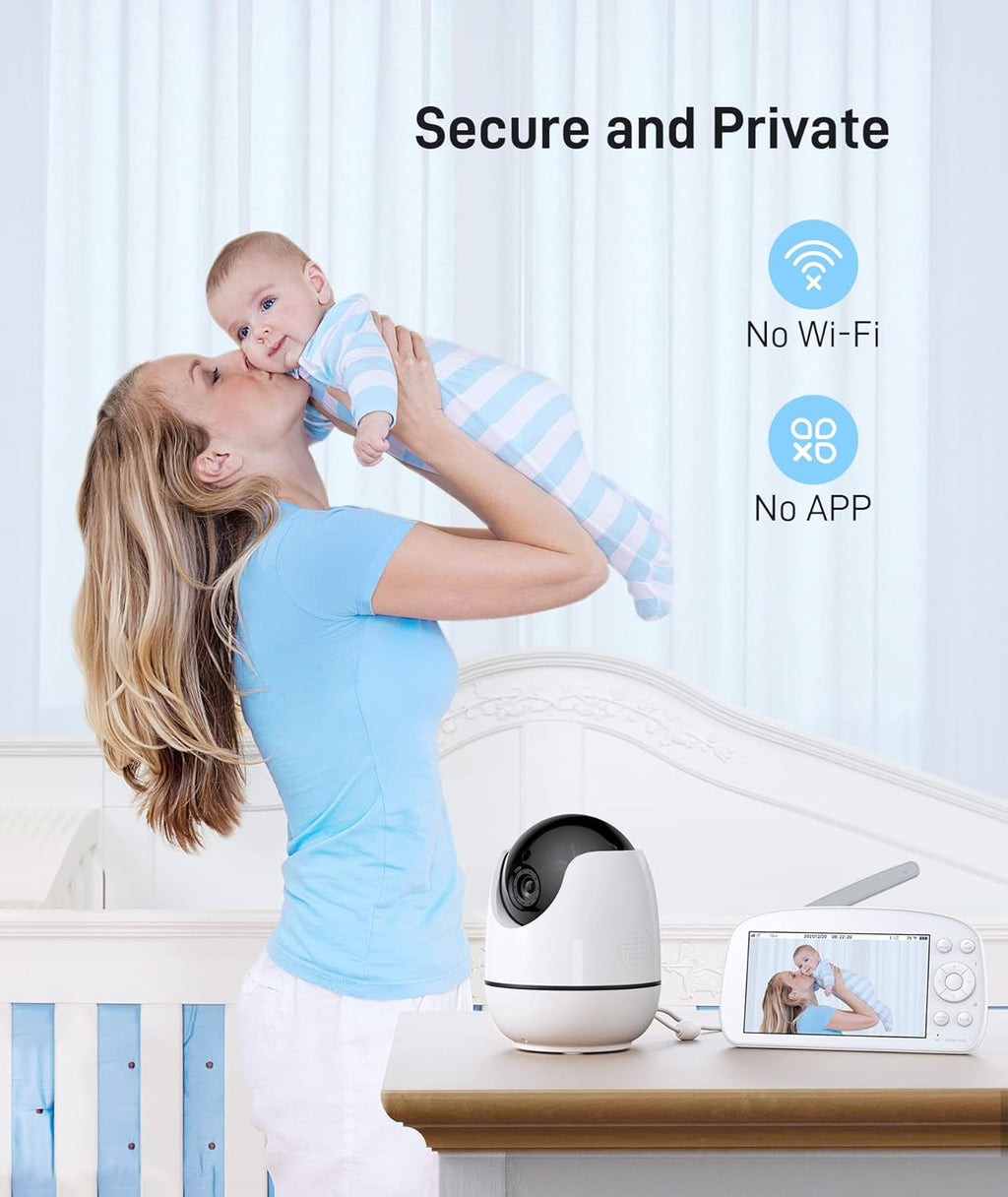 Video Baby Monitor with Camera and Audio 720P HD Resolution, 5.5 Display, Remote Pan/Tilt/Zoom, Two Way Audio, Night Vision, Lullabies, Room Temperature W811650