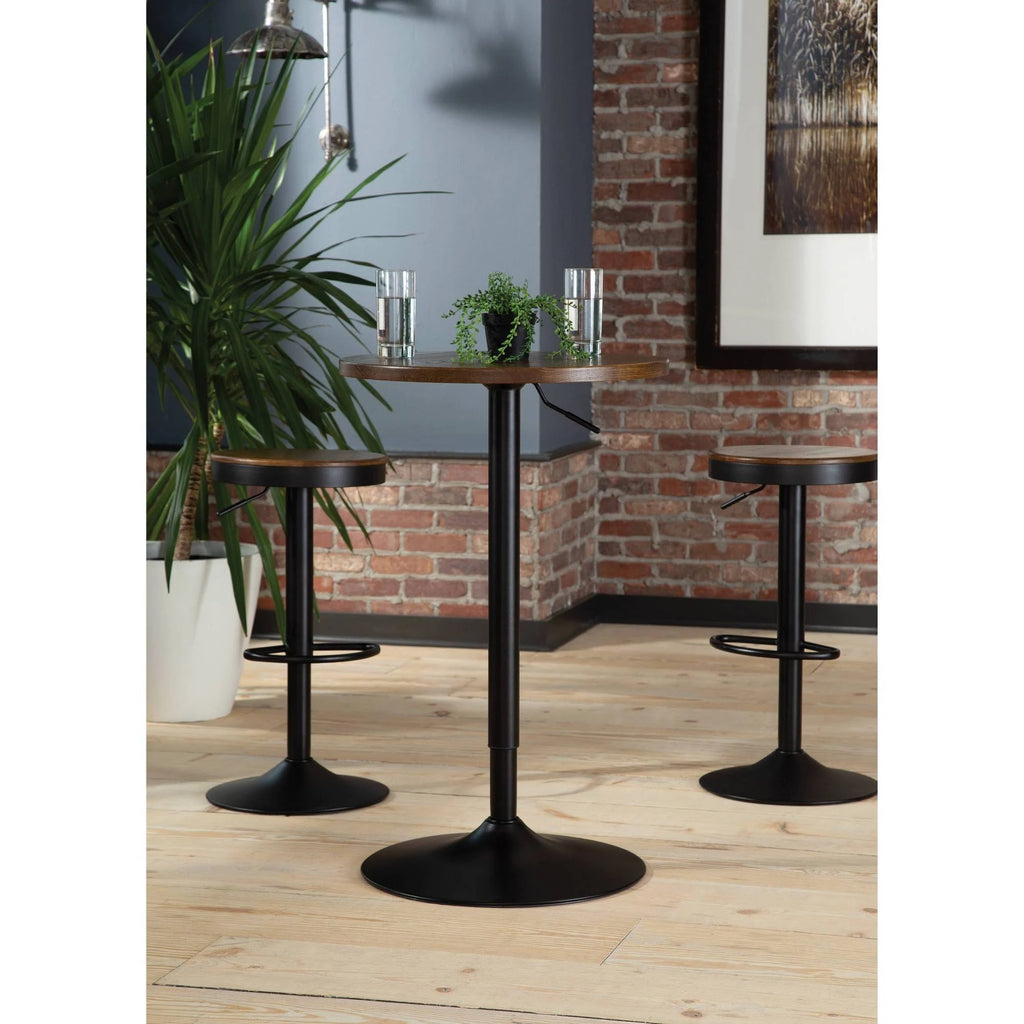Industrial Modern Pub Table, Height Adjustable, Black/Walnut M479770