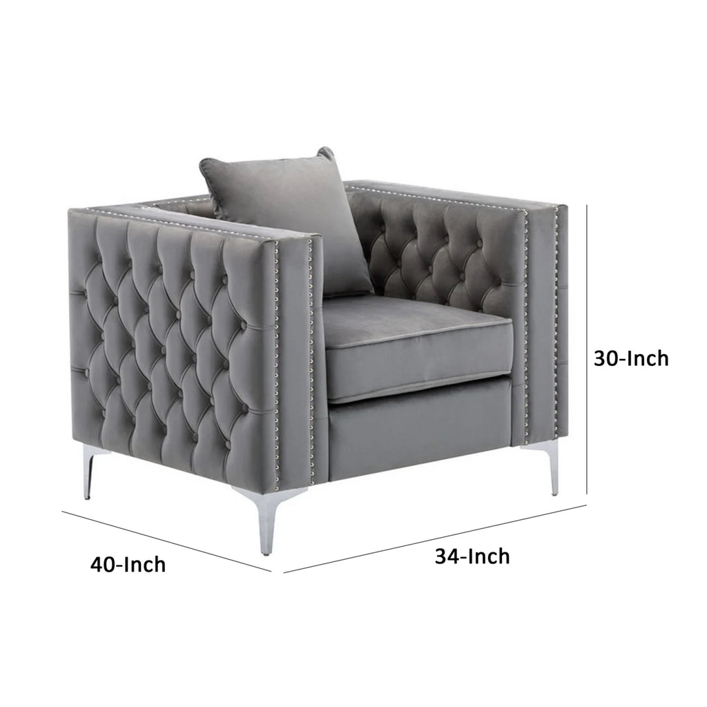 Gray Velvet Armchair D815