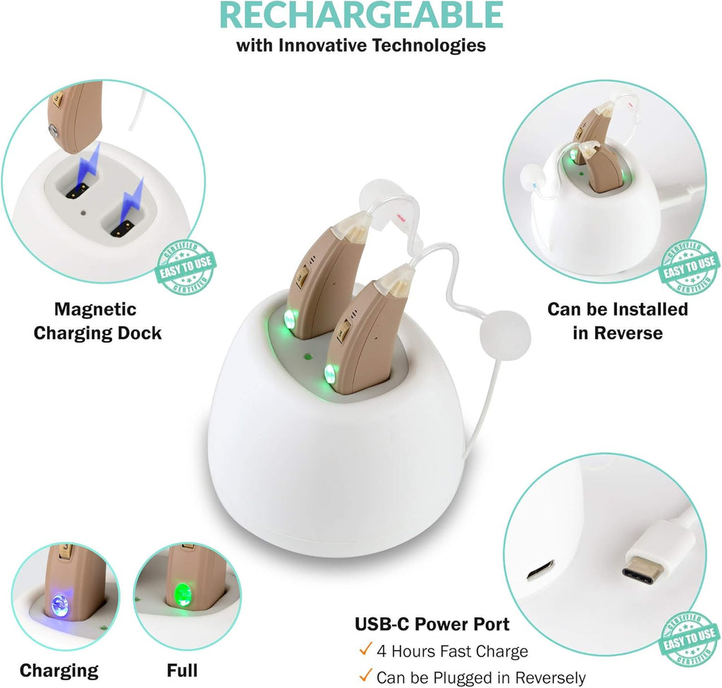 Rechargeable Hearing Aids with Dual Microphone Noise Cancelling A2639