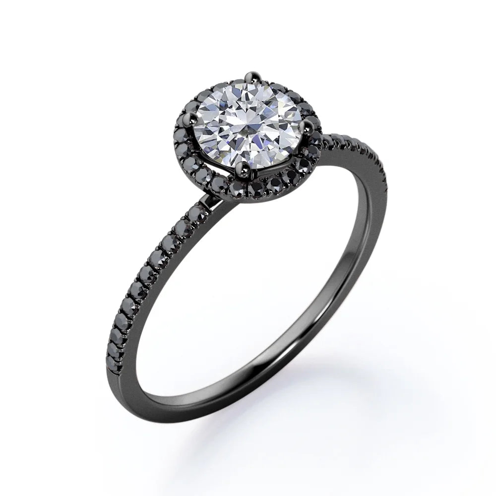 18K Black Gold Plated Silver Moissanite Engagement Ring D337