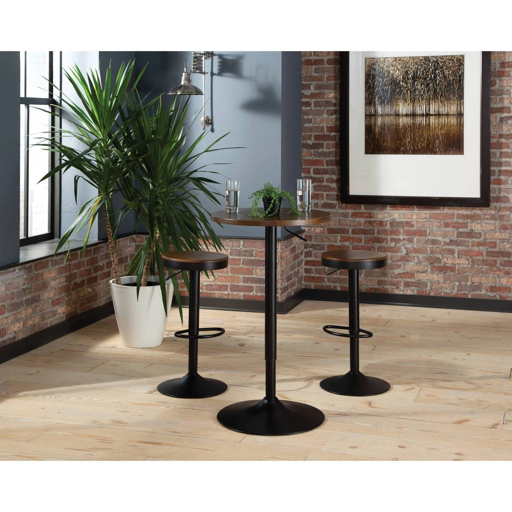 Industrial Modern Pub Table, Height Adjustable, Black/Walnut M479770