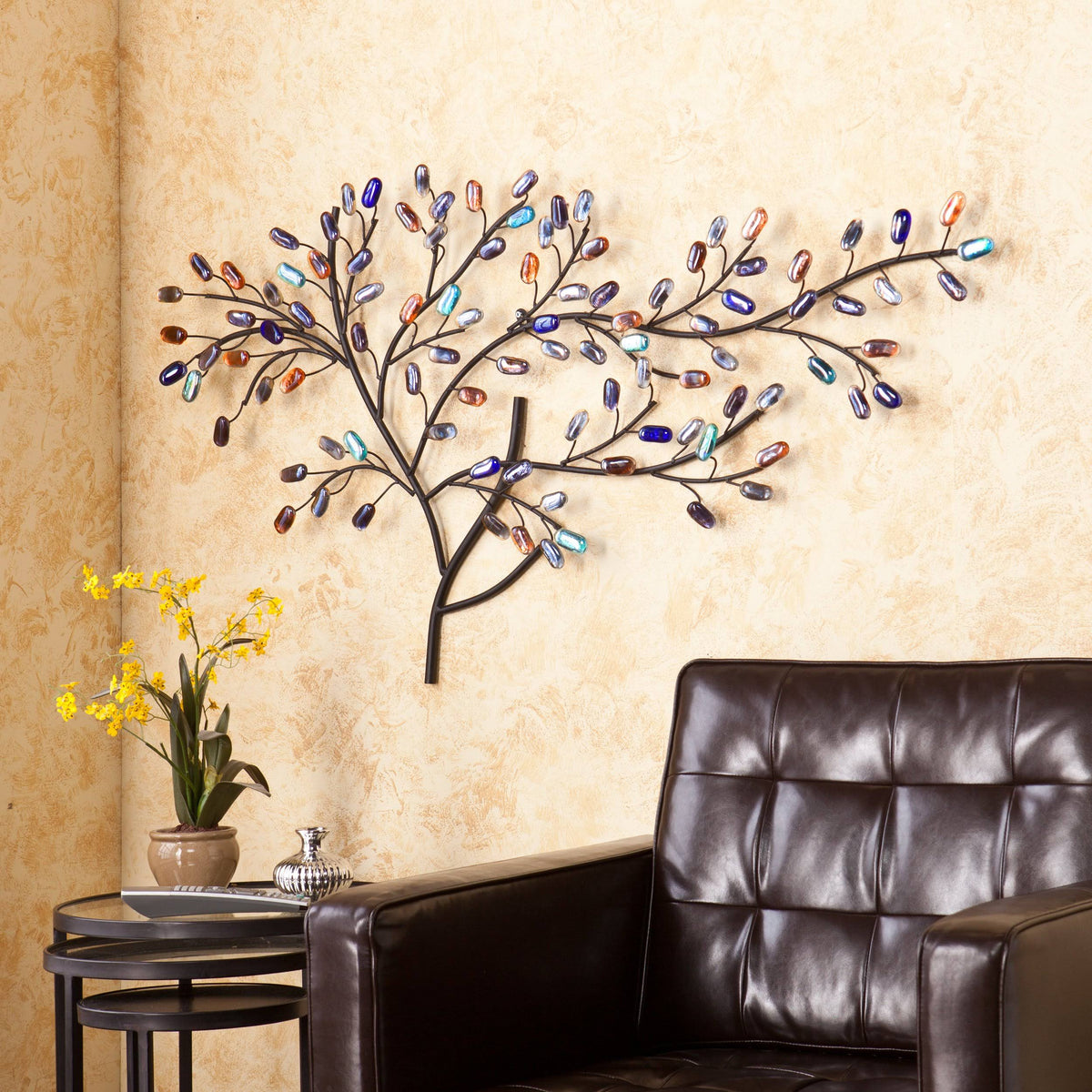 Metal & Glass Tree Wall Sculpture W770