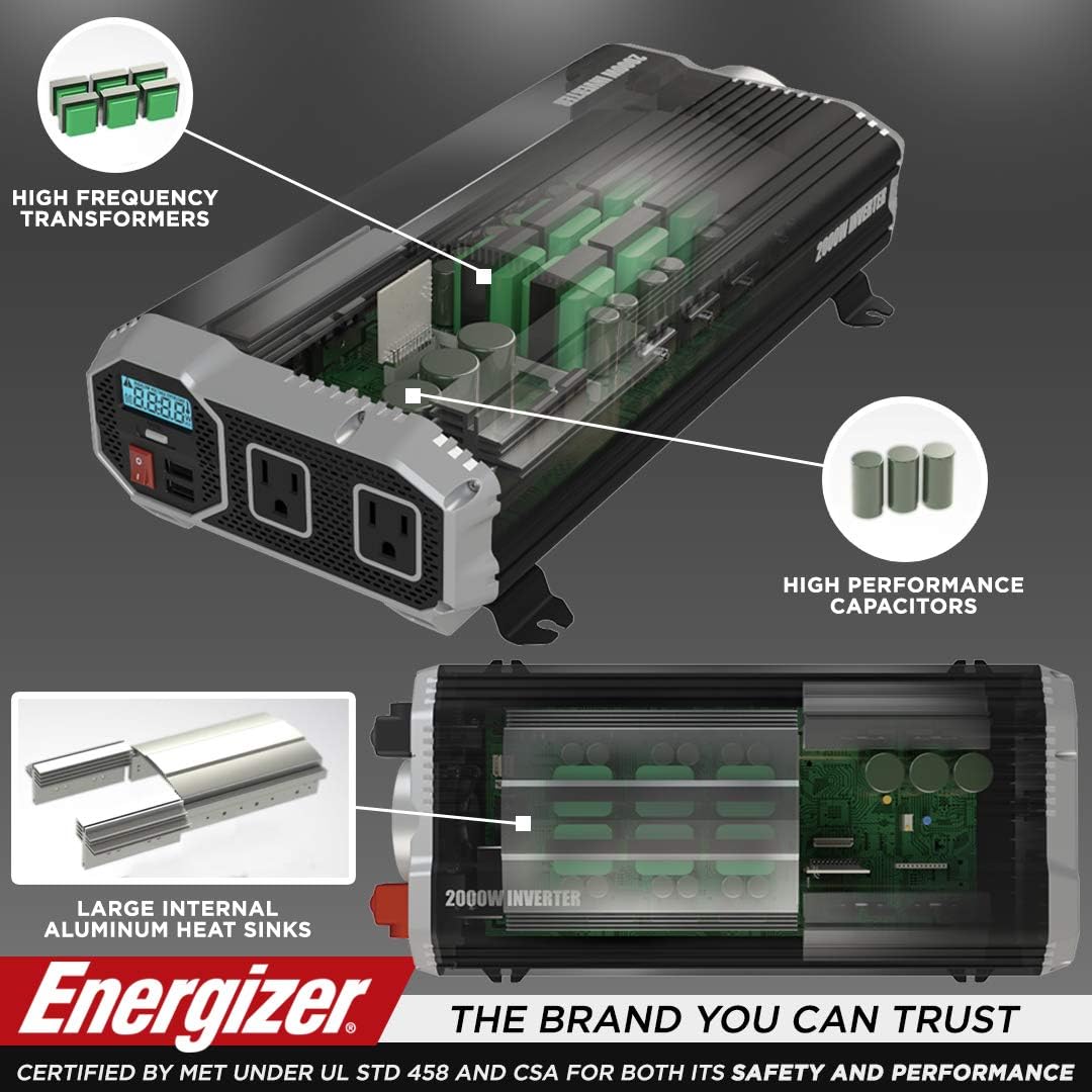 2000 Watts Power Inverter, 12v to 110v, Two AC Outlets, Two USB Ports W73323
