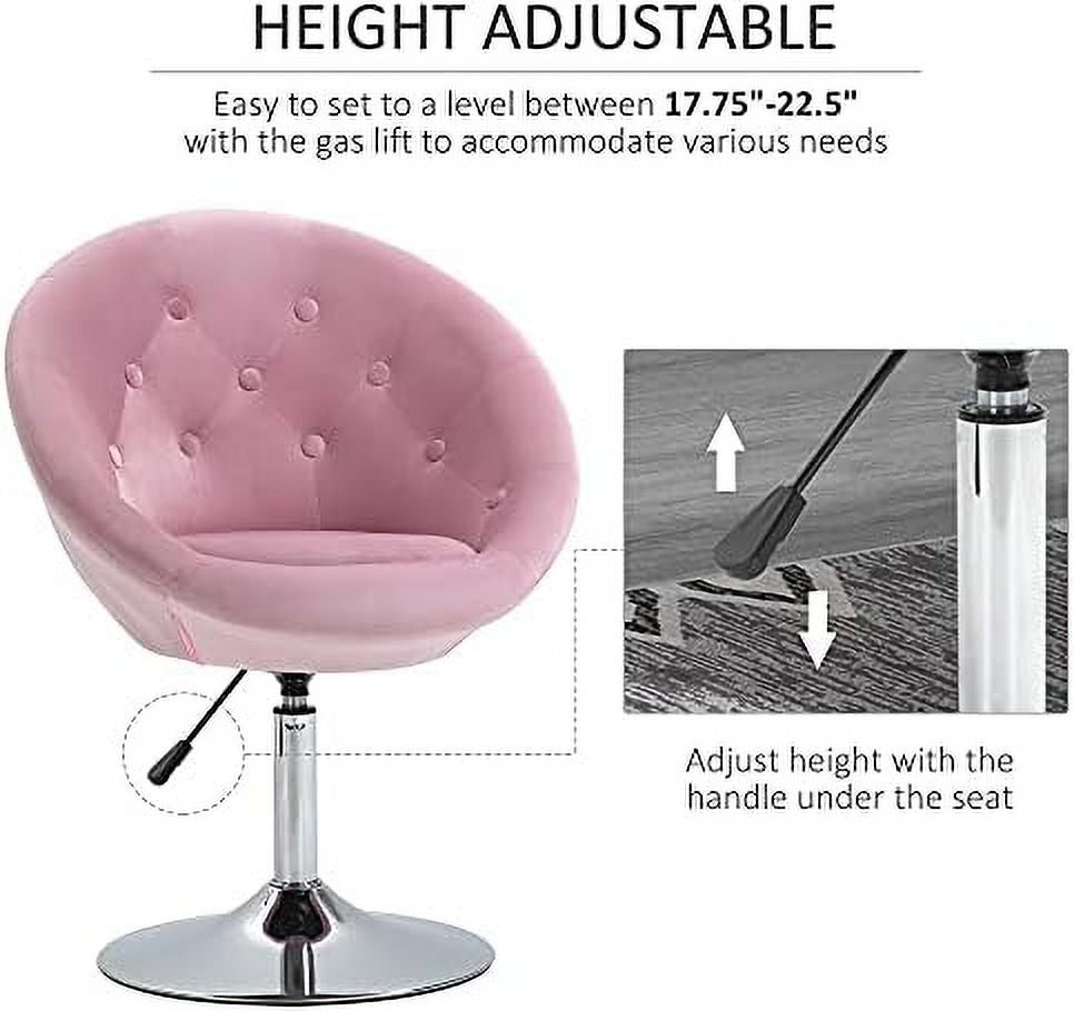 Pink Round Tufted Swivel Accent Chair with Chrome Frame B37749