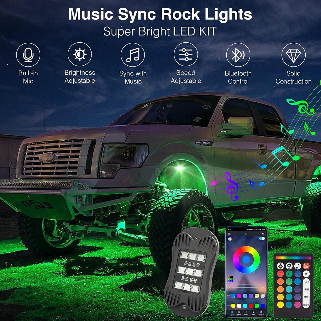 RGB Led Rock Lights for Trucks Exterior, 6 Pods, Waterproof, Pack of 2 H4560