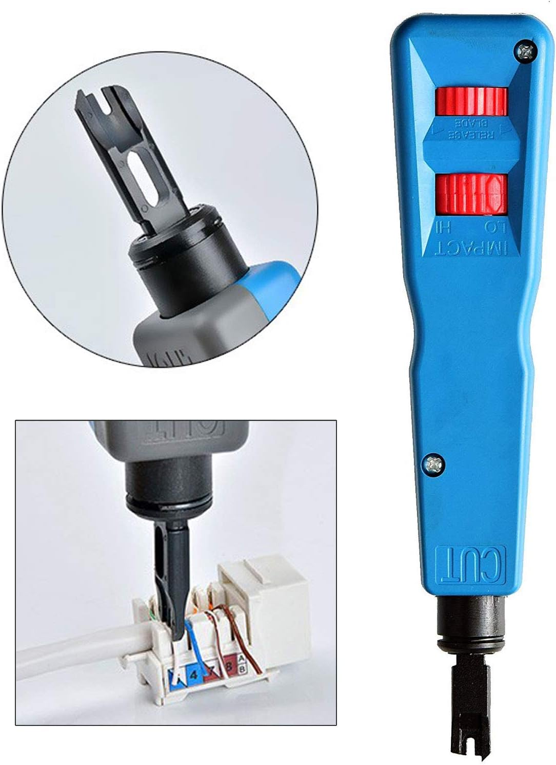 Punch Down Tool Kit with 110 & BK Blade, 5PCS Cat6 RJ45 Keystone Jack, Network Wire Stripper Tool Kits U95702