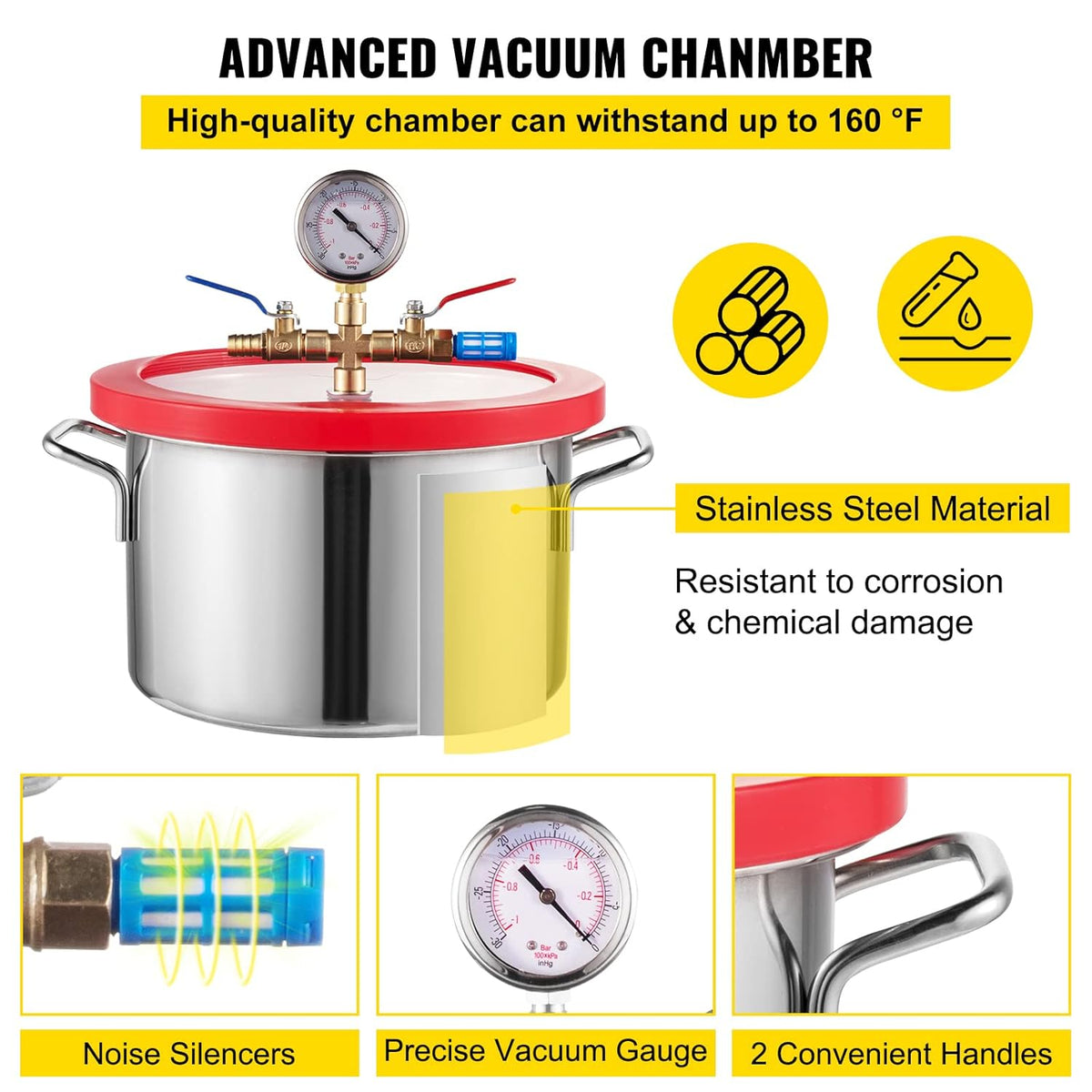 1.5 Gallon Stainless Steel Vacuum Chamber Kit with 2.5 CFM Vacuum Pump Y3054