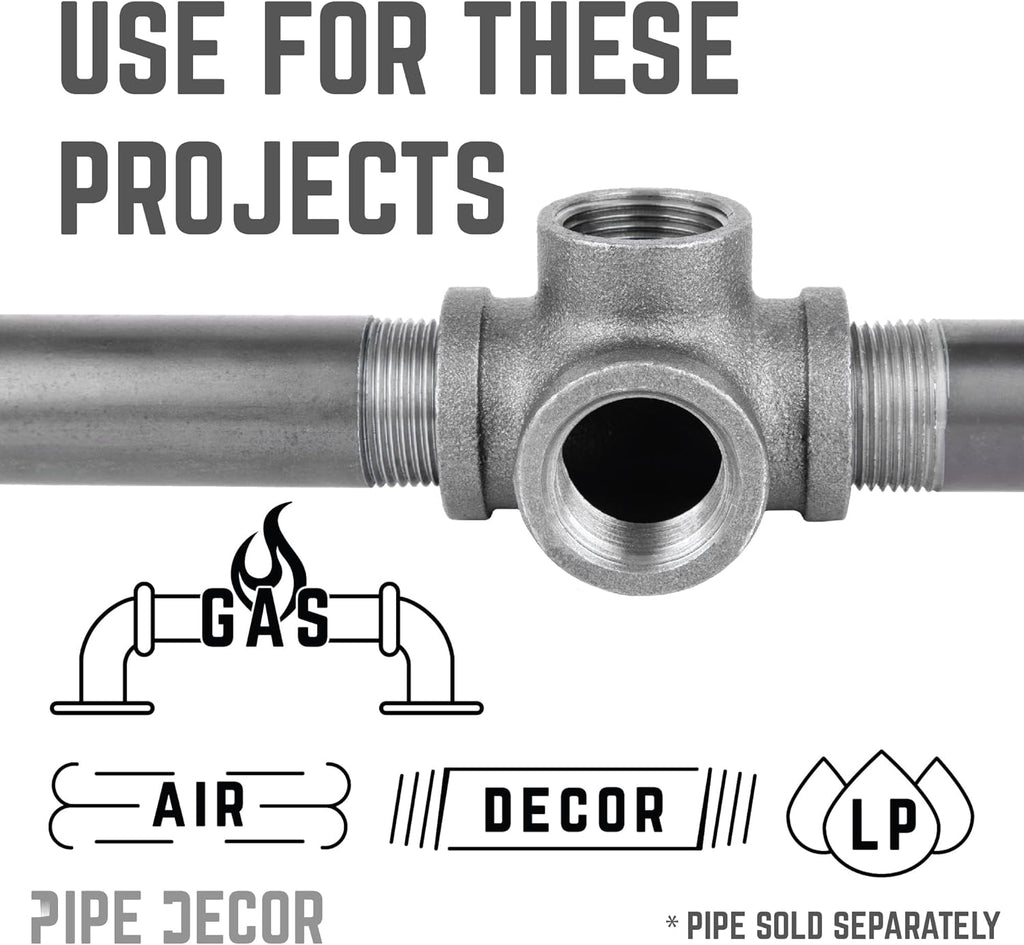 3/8 Inch Side Outlet Tee Malleable Cast Iron Industrial Fitting (8 Pack) S5902