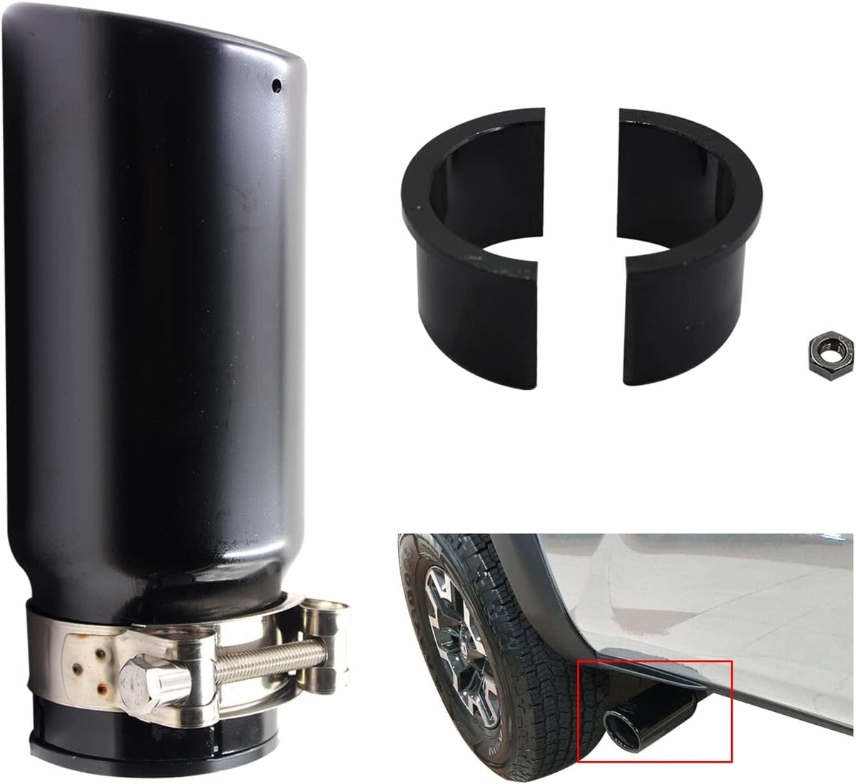 Black Coated Stainless Steel Muffler Tip, 2.75" Inlet 3.5" Outlet, Pack of 2 N530791