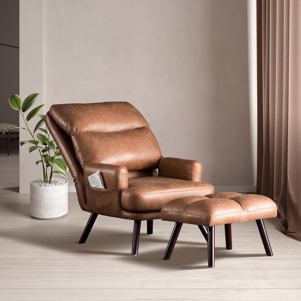 Modern Accent Chair with Ottoman and Adjustable Backrest V54856
