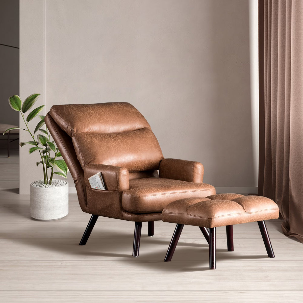 Modern Accent Chair with Ottoman and Adjustable Backrest V54856