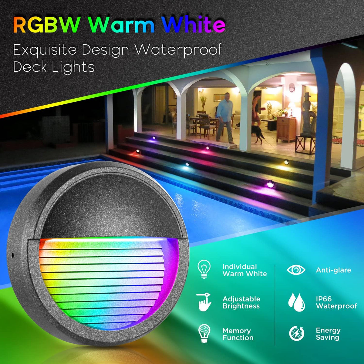 6Pack Warm White RGBW LED Deck Lights C631