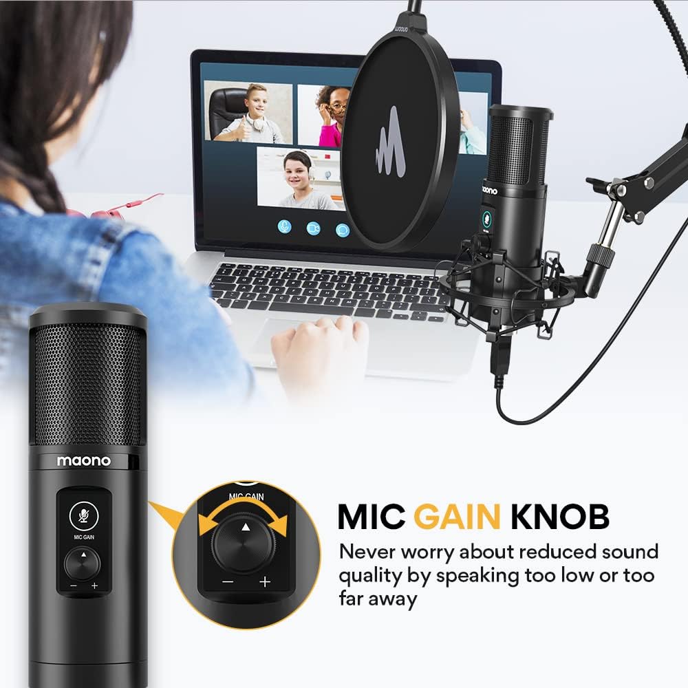 USB Condenser Microphone with One-Touch Mute and Gain Knob, Pack of 2 B7081