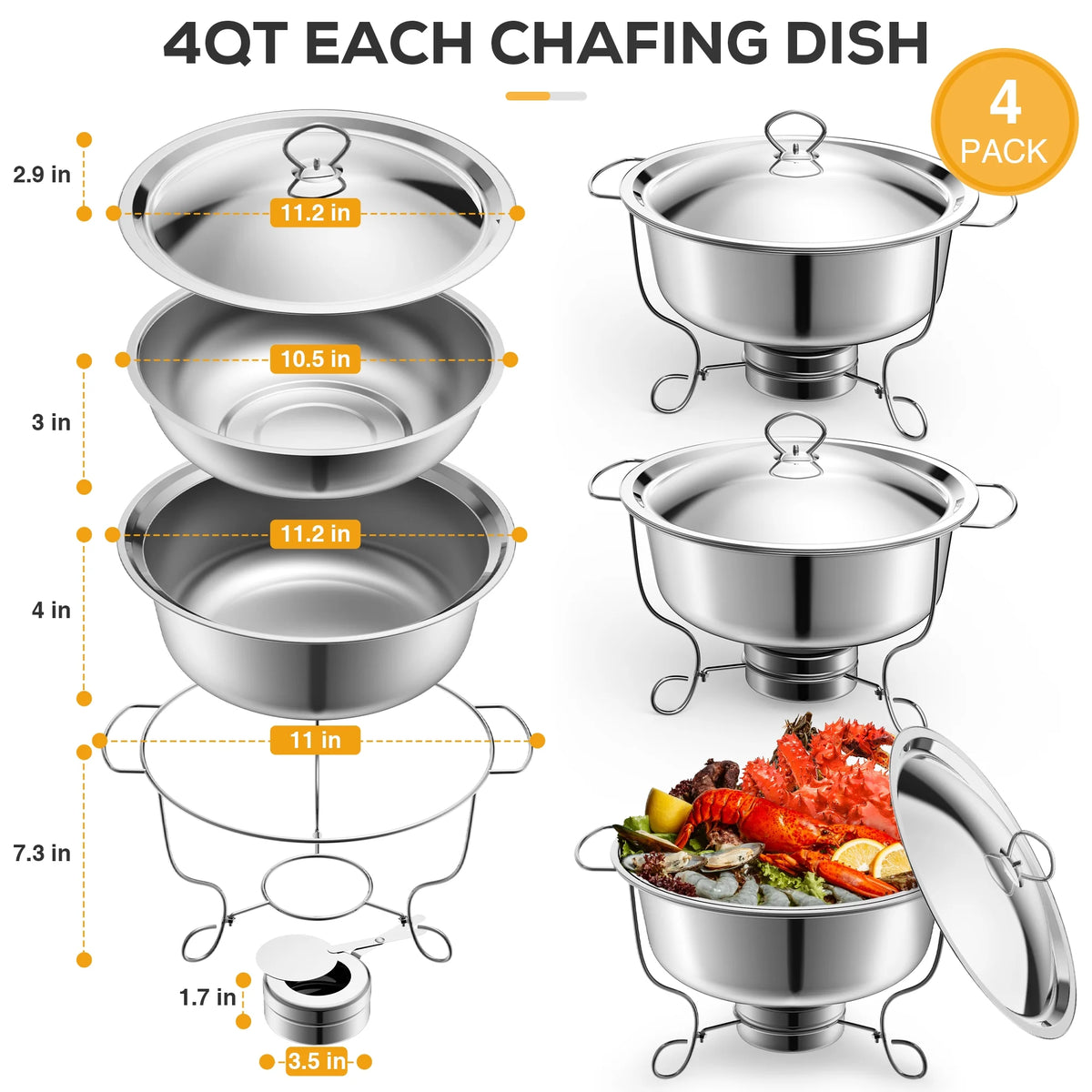 6 Packs Stainless Steel Chafing Dishes Buffet Set with Lids O916