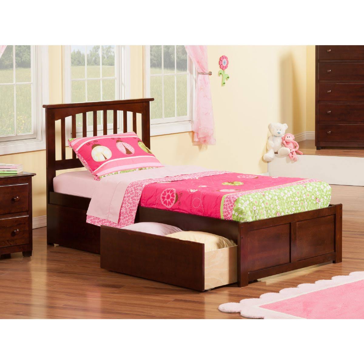 Antique Walnut Twin XL Bed Foot Board with 2 Drawers L1725