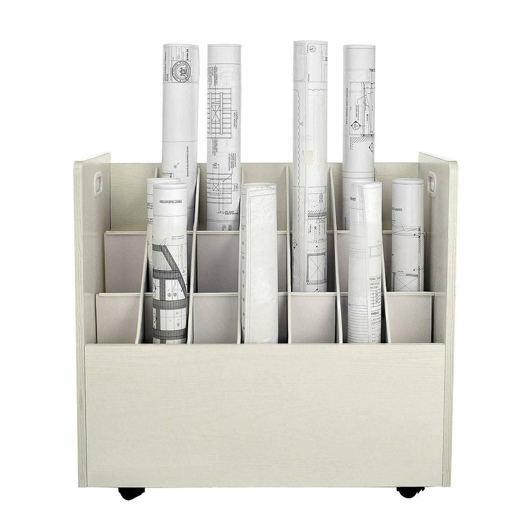 White Mobile Rolling Wood Blueprint Roll File Organizer L699