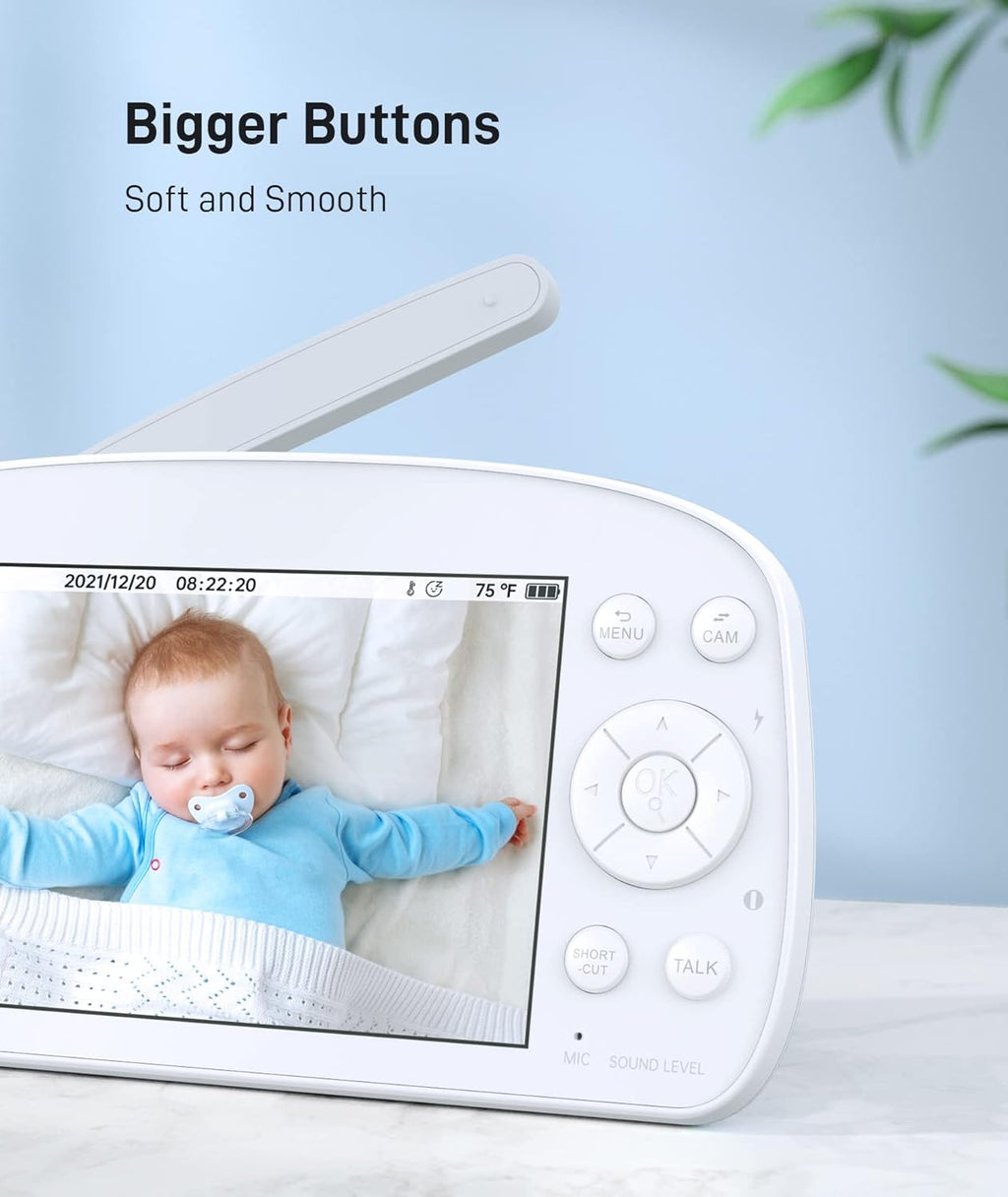 Video Baby Monitor with Camera and Audio 720P HD Resolution, 5.5 Display, Remote Pan/Tilt/Zoom, Two Way Audio, Night Vision, Lullabies, Room Temperature W811650