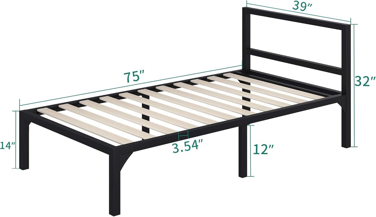 Black Twin Size Metal Bed Frame with Headboard F927
