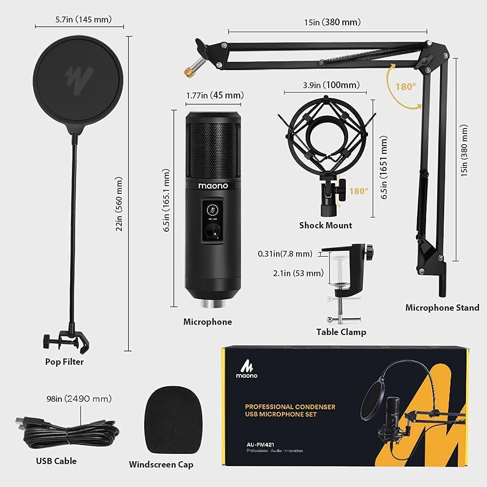USB Condenser Microphone with One-Touch Mute and Gain Knob, Pack of 2 B7081