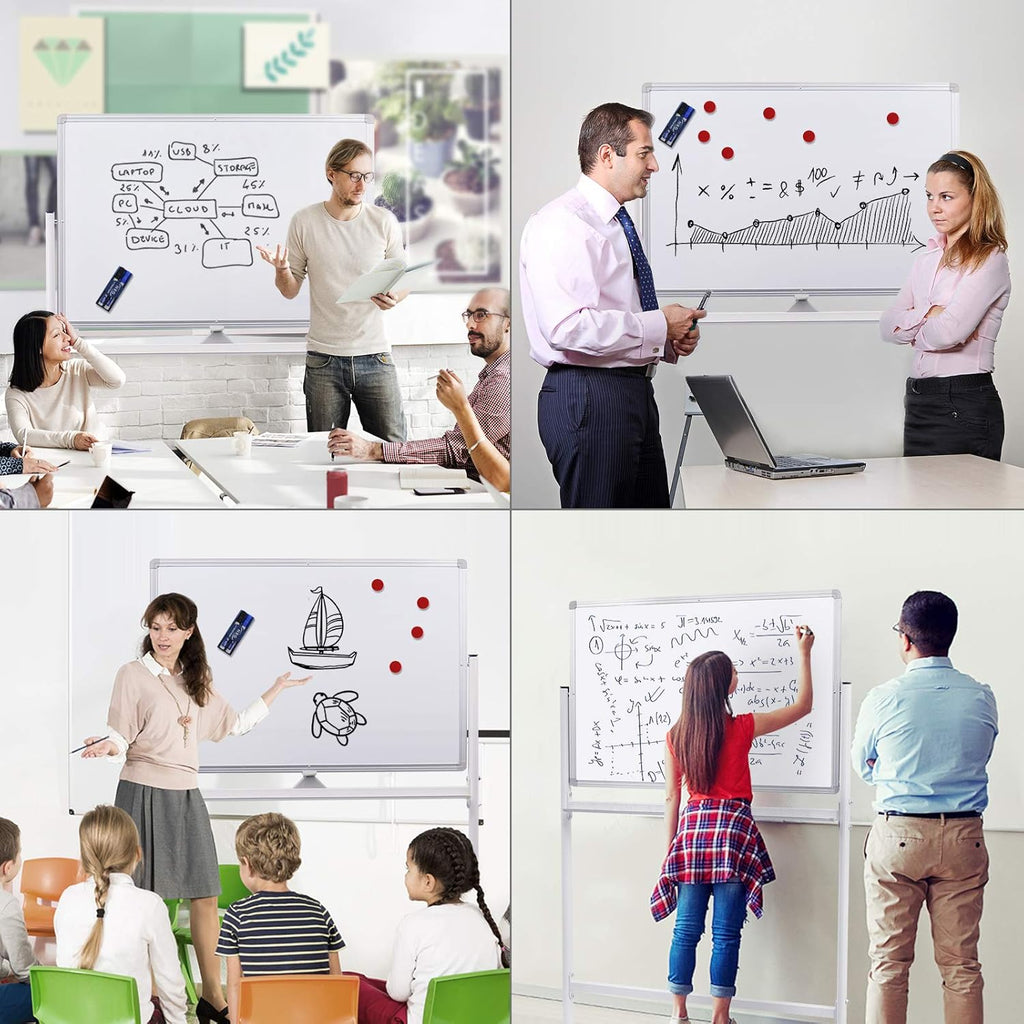 36x24 Double Sided Magnetic Dry Erase Board on Wheels with Stand L783