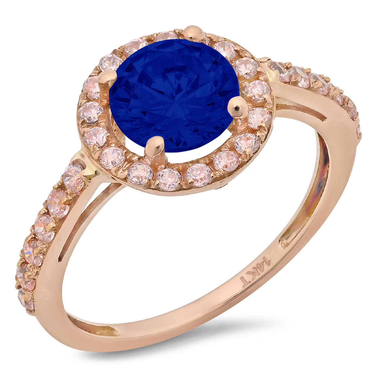 18k Rose Gold Halo Ring with Blue Sapphire Q4564
