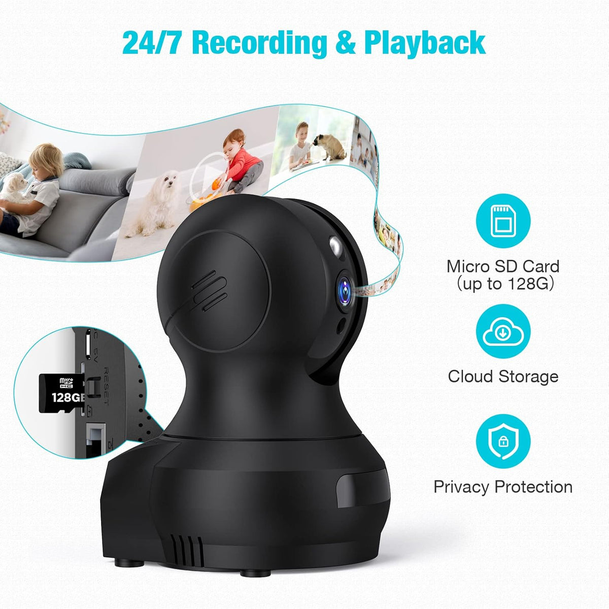 2K WiFi Pet Camera with Night Vision, Pan Tilt Zoom, Pack of 2 D286