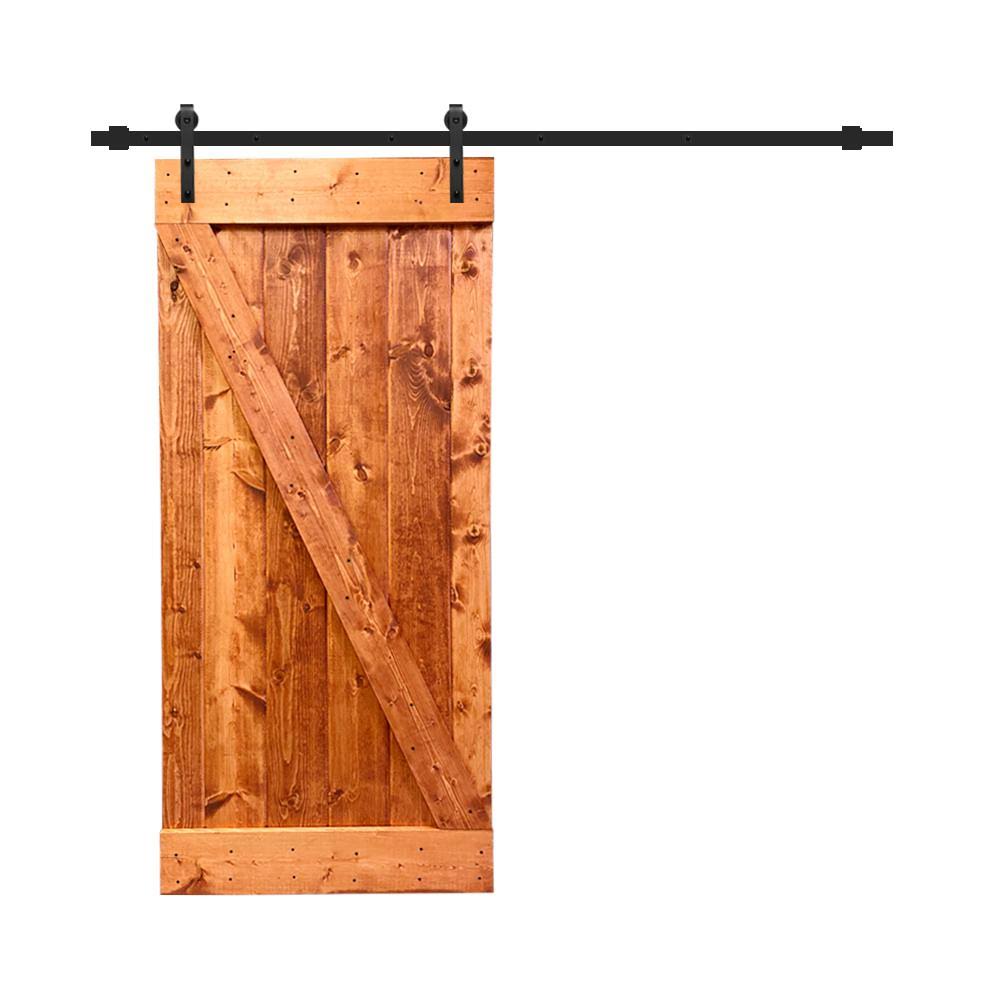 24 in. x 84 in. Red Walnut Stained Wood Interior Sliding Barn Door with Hardware Kit D2827
