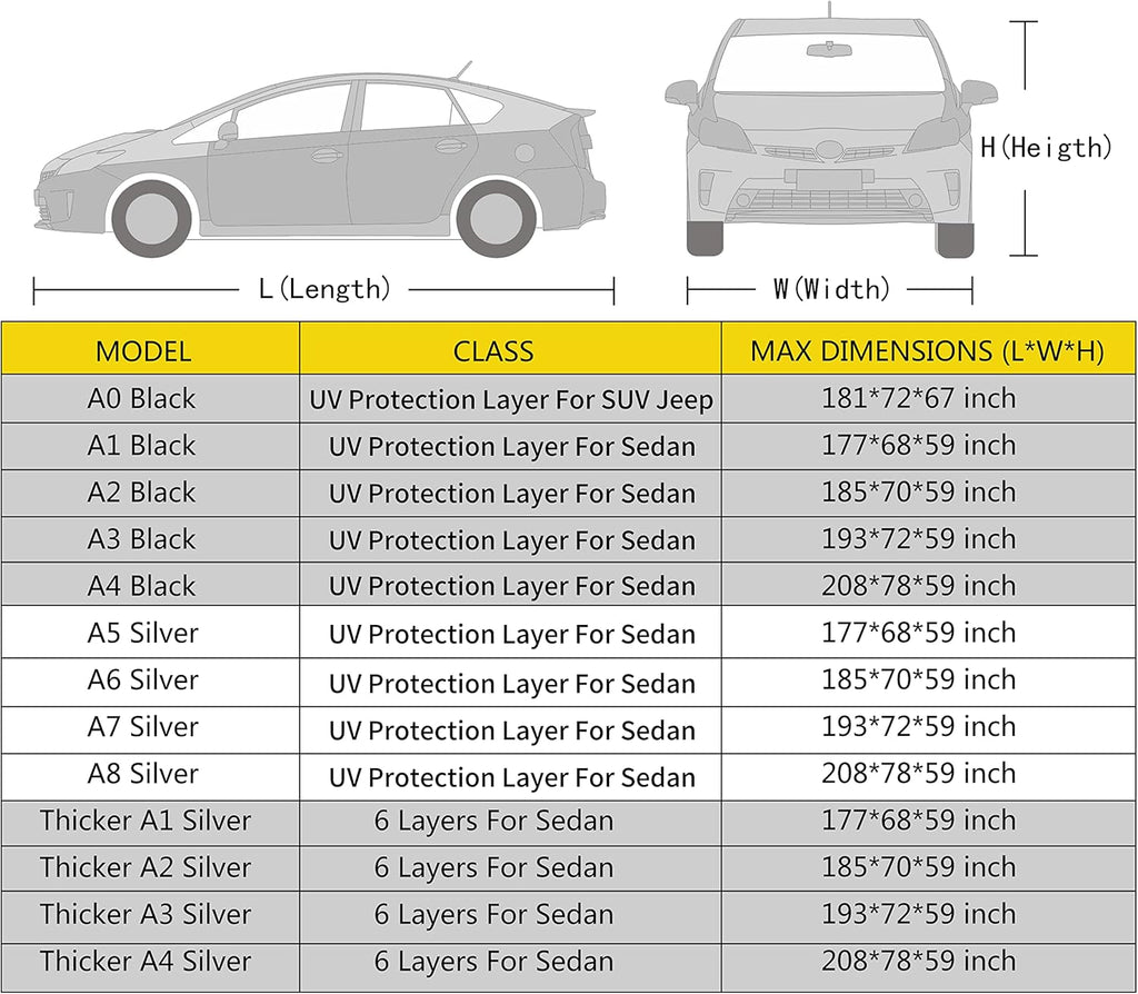 6 Layers Cotton Car Cover for Sedan Up to 177 M J679153