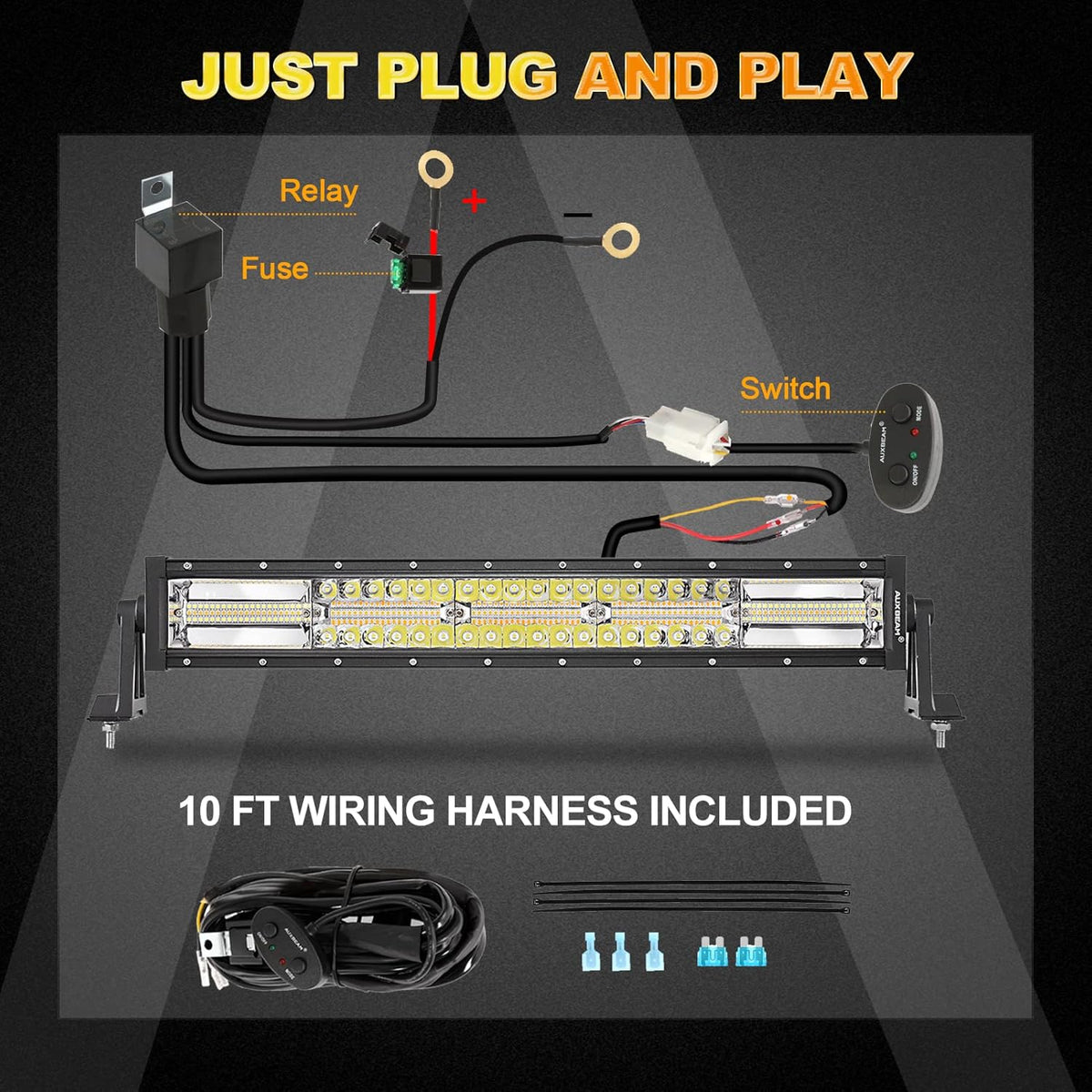22 Inch 120W 6 Modes Amber White Flood Spot Combo LED Light Bar with Wiring Harness A489
